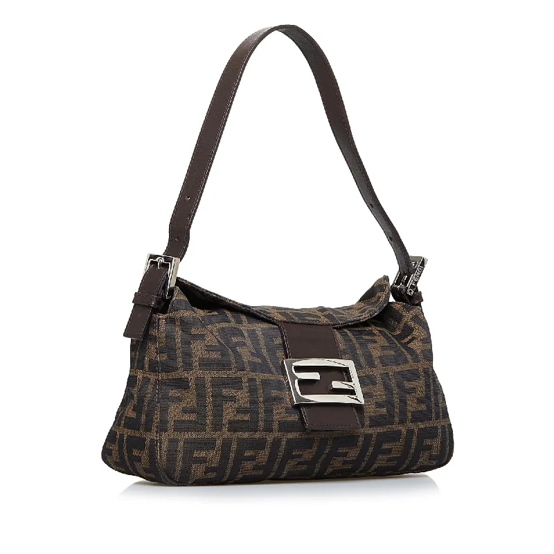 Fendi bags with a voice - activated pocket opener for a high - tech convenienceFendi Zucca Double Flap Baguette (SHG-grLUIg)