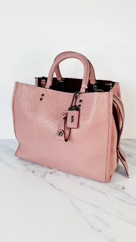 Coach handbags with a metal - framed clasp for durability and styleCoach 1941 Rogue 31 in Dusty Rose Pink Mixed Leather with Burgundy Suede - Satchel Handbag