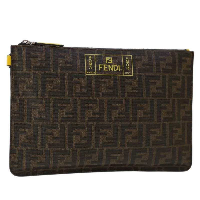 Fendi bags with a built - in USB charging port for keeping devices powered on the goFENDI Zucca Canvas Clutch Bag PVC Leather Brown Black yellow  yk7868