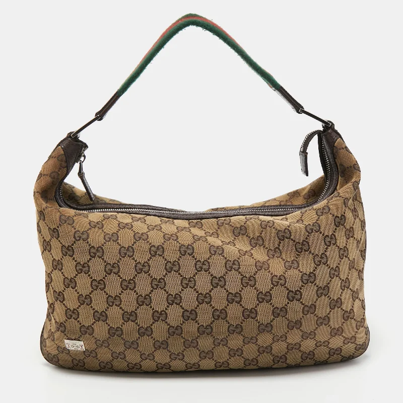 Gucci handbags for women with a metal - framed claspGucci Beige/Ebony GG Canvas Web Pop Hobo