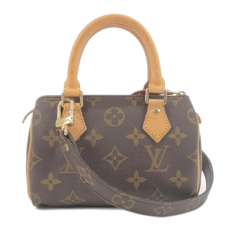 Louis Vuitton handbags with a back - zip pocket for storing valuablesLouis Vuitton Monogram Mini Speedy Bag & Strap M41534 J75010