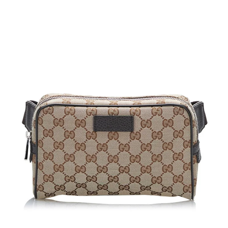 Women Gucci Sylvie bags with a monogram - embossed leatherGucci GG Canvas Waist Bag Body 449174 Beige Brown Leather Unisex GUCCI