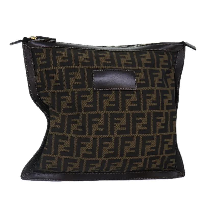 Fendi Baguette bags in a limited - edition colorway for a rare and exclusive lookFENDI Zucca Canvas Clutch Bag Brown Black gold  85411