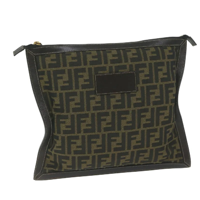 Fendi bags with a detachable makeup pouch inside for beauty - conscious usersFENDI Zucca Canvas Clutch Bag Black Brown  60048