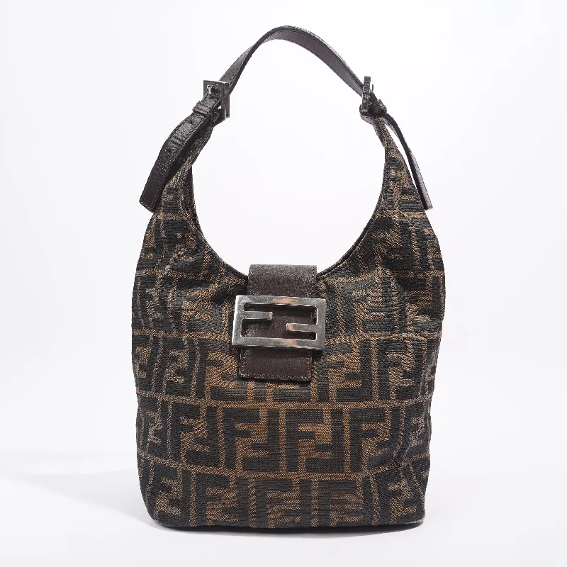 Medium - sized Fendi shoulder bags in rich, deep colors like burgundy for a sophisticated appearanceFendi Zucca Croissant Shoulder Bag Brown Canvas