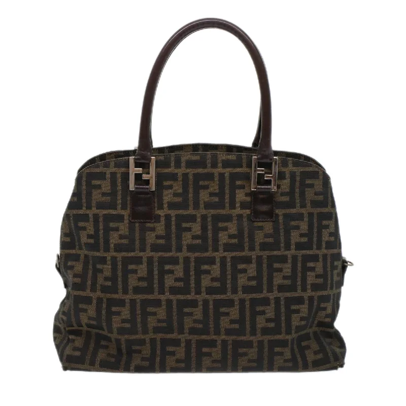 Ladies Fendi shoulder bags with a magnetic - closure flap for easy opening and closingFENDI Zucca Canvas Hand Bag 2way Black Brown Auth rd5605