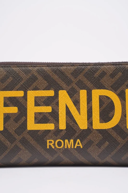 Ladies Fendi shoulder bags with a detachable scarf strap for a stylish and versatile optionFendi Zip Around Wallet Zucca Print / Yellow Canvas