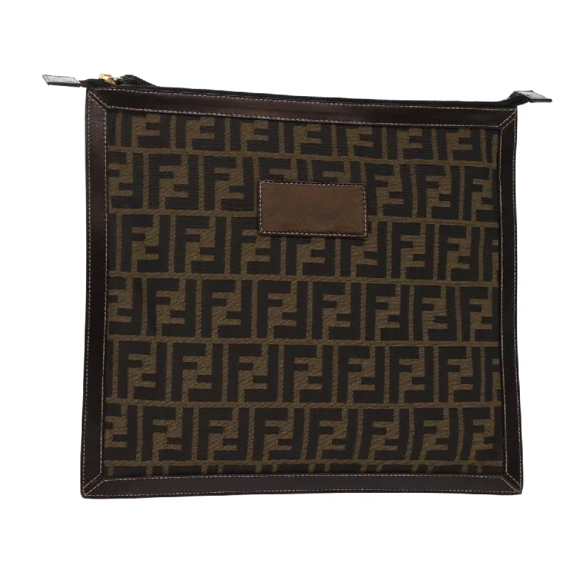 Fendi By The Way bags with a crystal - embellished FF logo for added luxury and glamourFENDI Zucca Canvas Clutch Bag Black Brown  yk7944