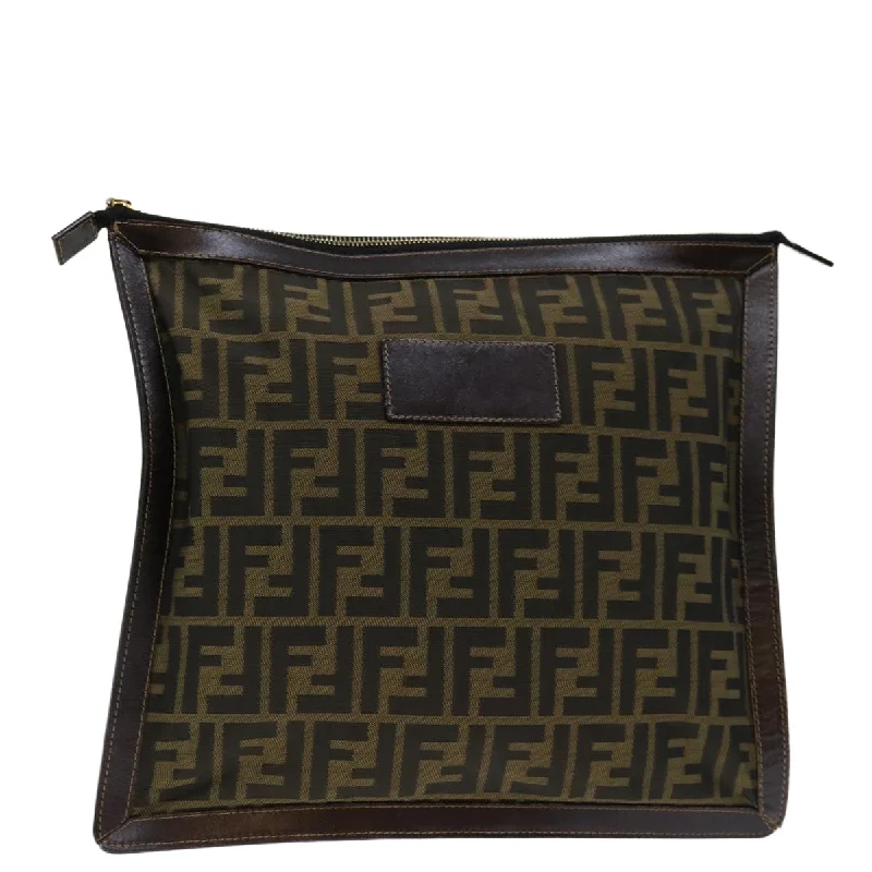 Fendi tote bags with a water - resistant lining for practicality during rainy daysFENDI Zucca Canvas Clutch Bag Brown  am5949