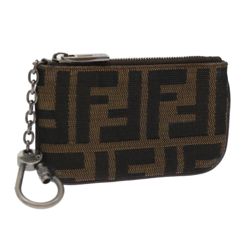 Fendi backpacks with a retractable handle for easy transportationFENDI Zucca Canvas Coin Purse Black Brown  yk8340