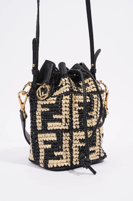 Ladies Fendi shoulder bags with a hidden magnetic pocket for discreet storageFendi Mon Tresor Black / Beige Raffia