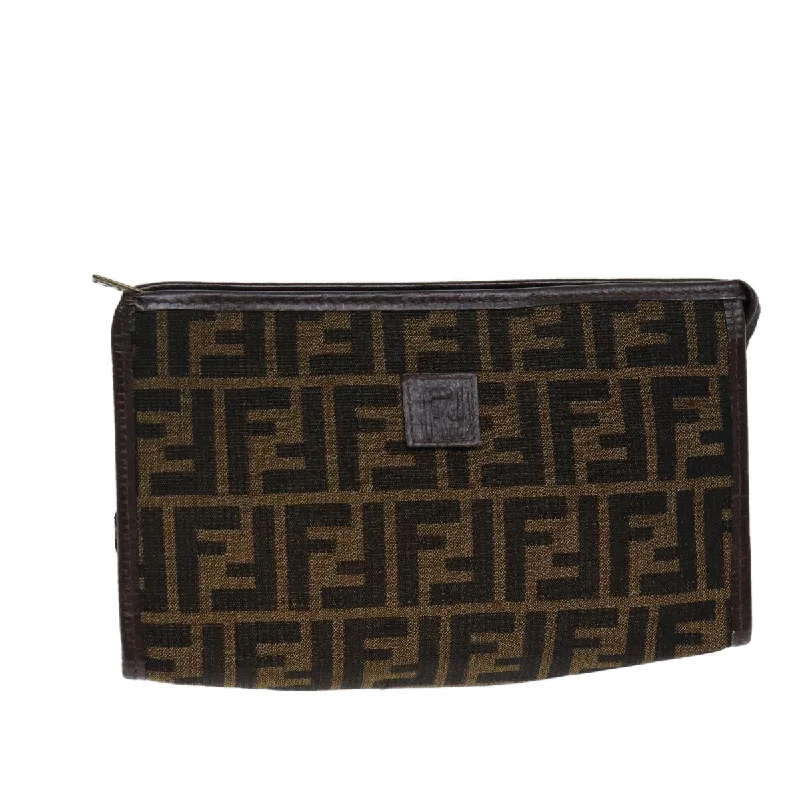 Fendi tote bags with a water - resistant lining for practicality during rainy daysFENDI Zucca Canvas Clutch Bag Brown Black  72651