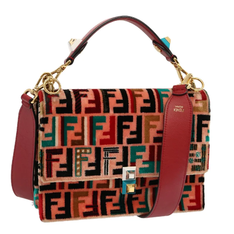 Fendi tote bags with a double - zip closure for enhanced securityFENDI Zucca Canvas Canai Hand Bag 2way Pink Red  69973A