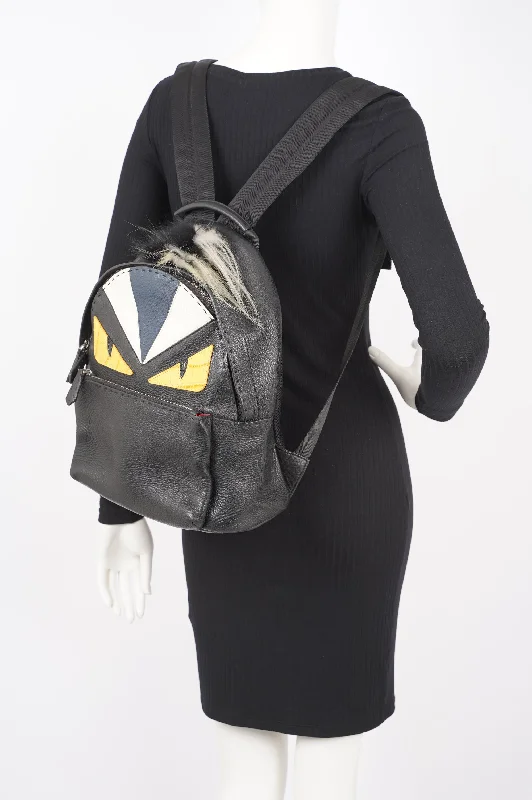 Fendi bags with a front - zip pocket for small items such as lip balm and earphonesFendi Womens Monster Backpack Black