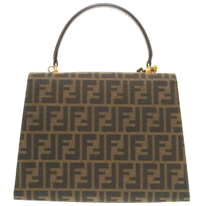 Fendi Sunshine Shopper bags with a structured silhouette and a magnetic - snap closureFENDI ZUCCA CANVAS BROWN HANDBAG