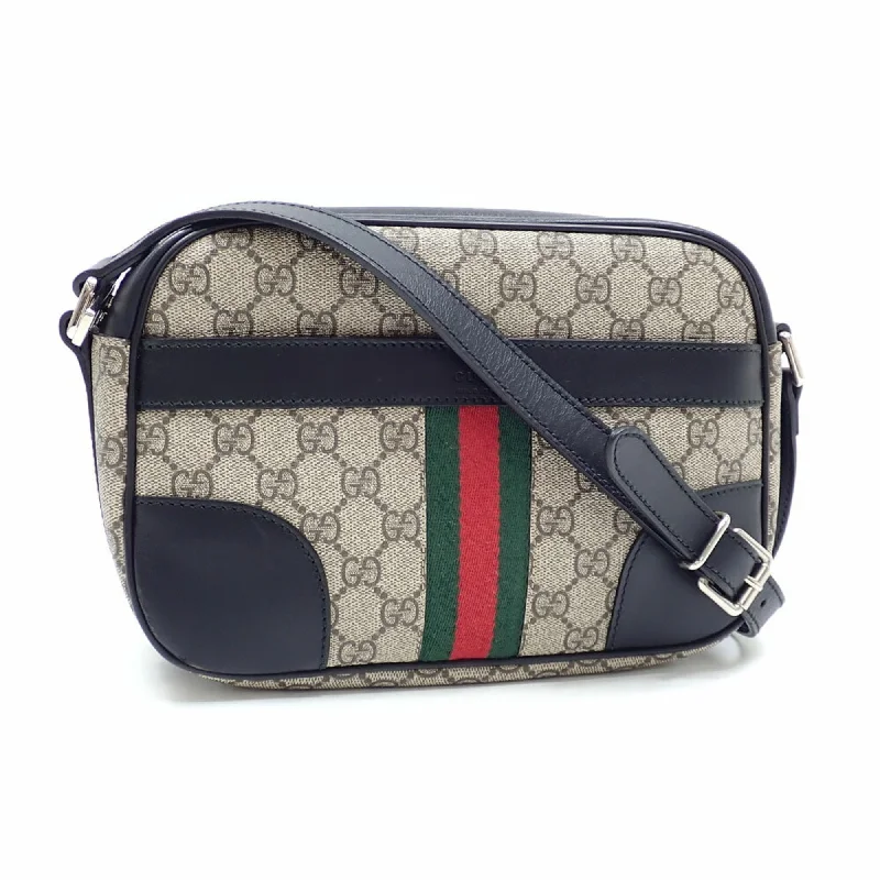 Gucci handbags for women with a back - zip pocketGucci Shoulder Bag GG Supreme Women's Beige Black PVC Leather 387507 213317 Sherry Webbing