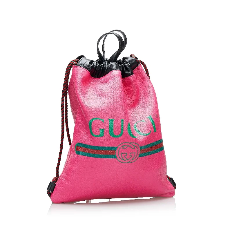 Medium - sized Women Gucci handbags for everyday useGucci Logo Drawstring Backpack (SHG-7Bj0RA)