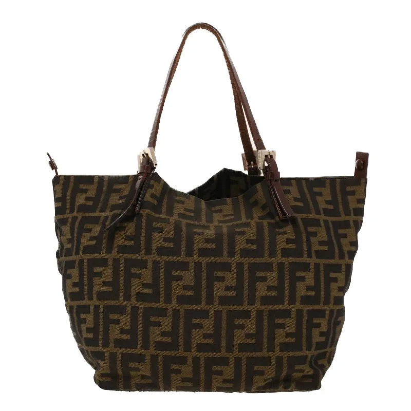 Ladies Fendi shoulder bags with a magnetic - closure flap for easy opening and closingFENDI Zucca Canvas Hand Bag Black Brown 2220-26635-98  rd5177