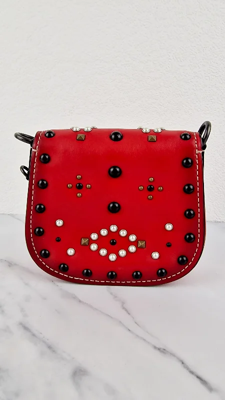 Coach crossbody bags with a printed floral pattern for a feminine touchCoach 1941 Saddle 17 With Western Rivets in Red Leather Crossbody Bag - Coach 56564