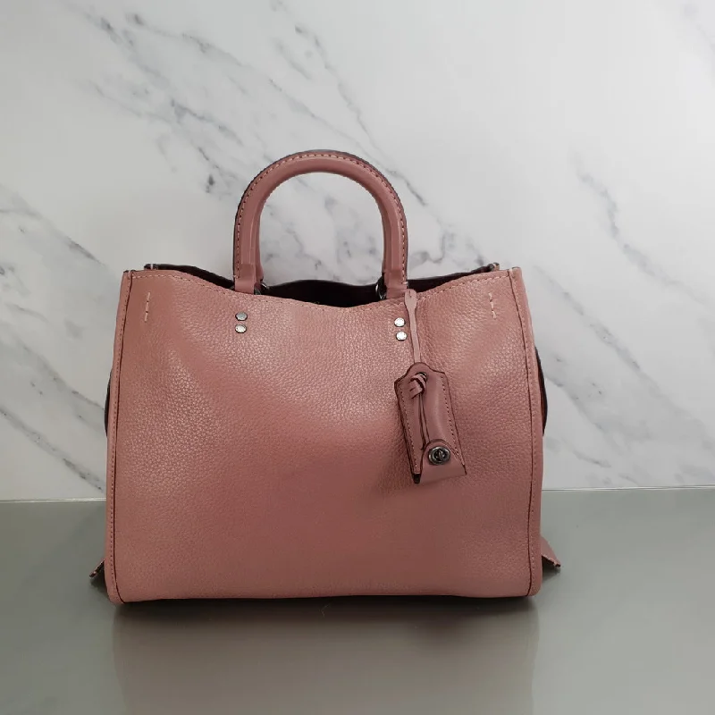 Coach backpacks with a padded back panel for comfort during long - term useCoach 1941 Rogue 31 in Dusty Rose Pink Mixed Leather with Burgundy Suede - Pebbled Leather Handbag