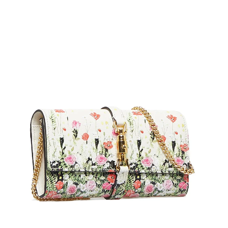 Women Gucci crossbody bags with a woven leather strapGucci Floral Jackie 1961 Wallet on Chain (GHeOz2)