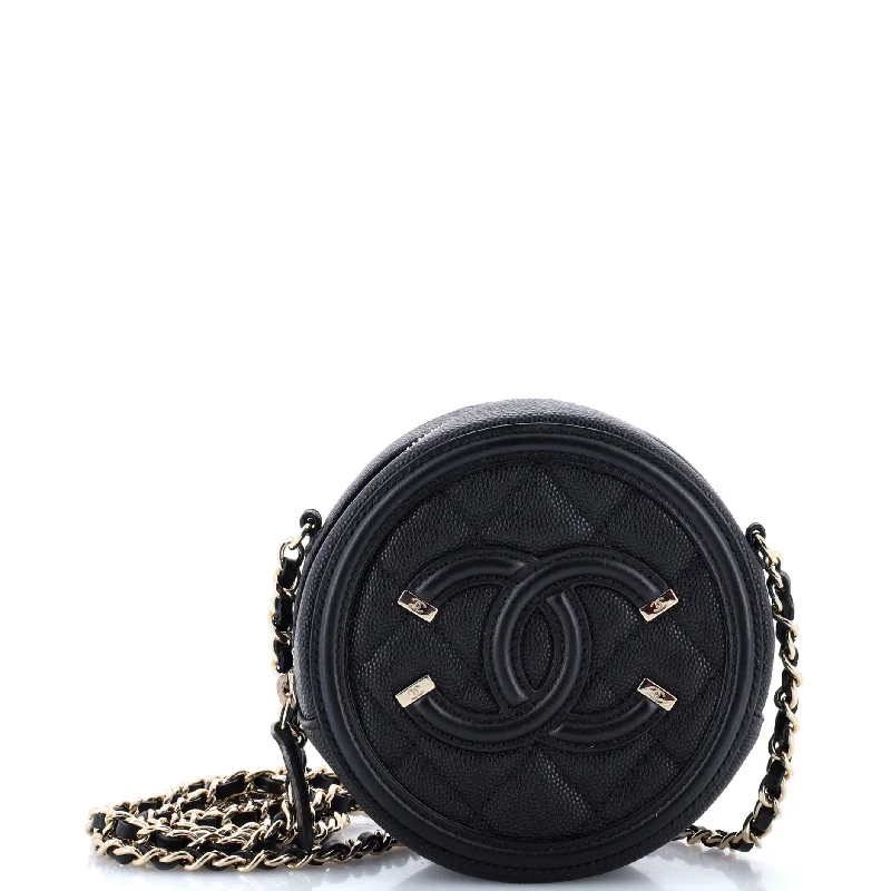 Filigree Round Clutch with Chain Quilted Caviar Mini