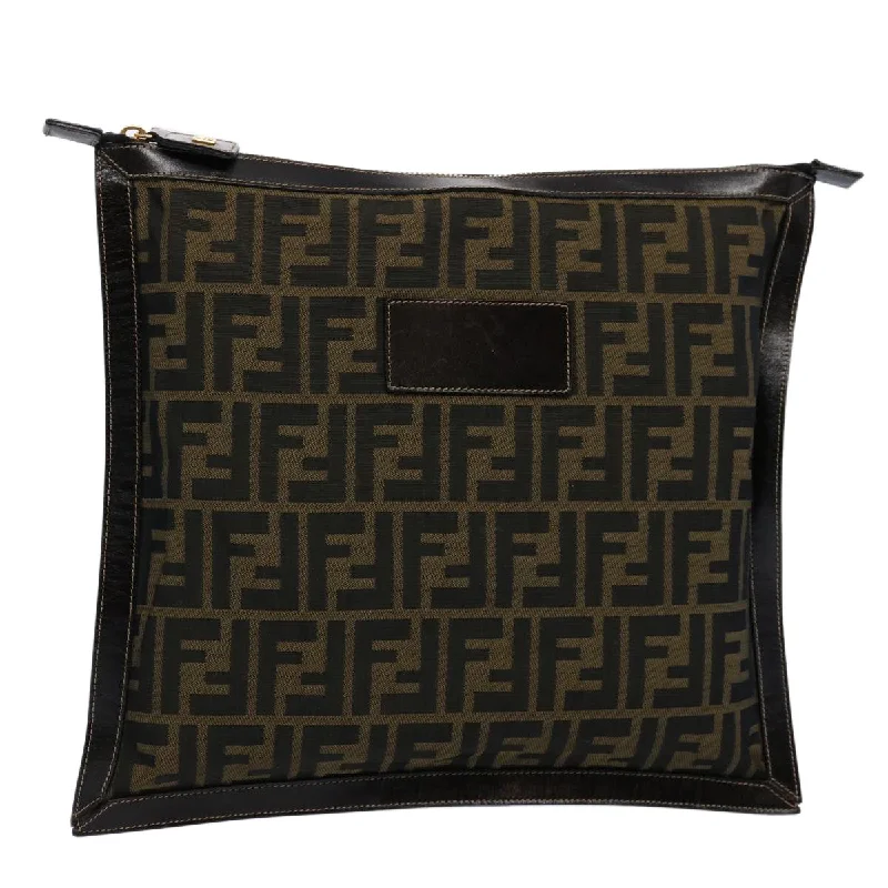 Fendi Baguette bags with a glitter - infused leather surface for a glamorous and sparkly lookFENDI Zucca Canvas Clutch Bag Brown  yk9827