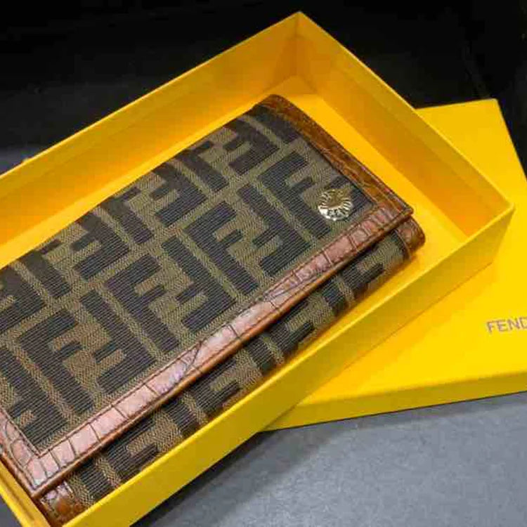 Fendi bags with a patent - leather finish for a shiny and sophisticated appearanceFendi Zucca Continental Wallet, Brown Leather