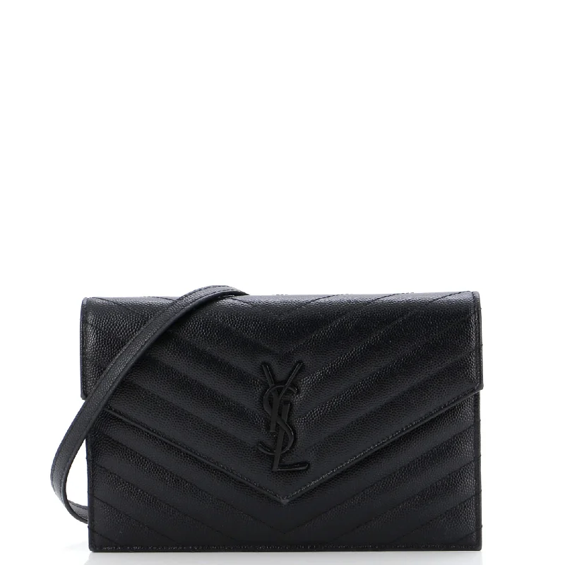 Classic Monogram Wallet on Chain Matelasse Chevron Leather Small