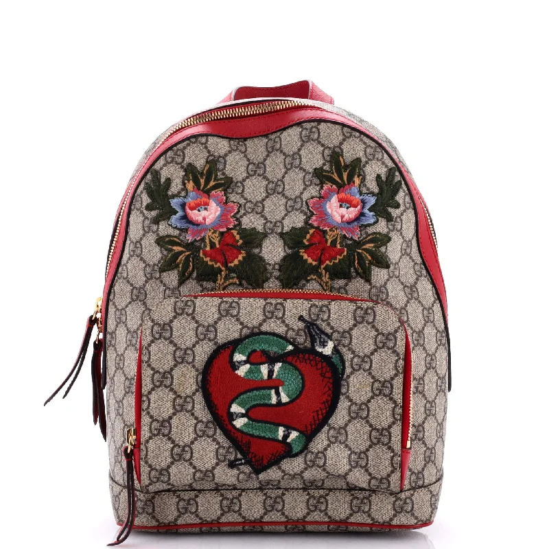 Zip Pocket Backpack Embroidered GG Coated Canvas Small