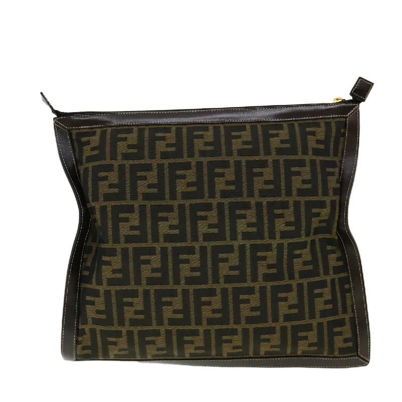 Fendi bags with a leather - bound notebook insert for jotting down notesFENDI Zucca Canvas Clutch Bag Brown  am2779g