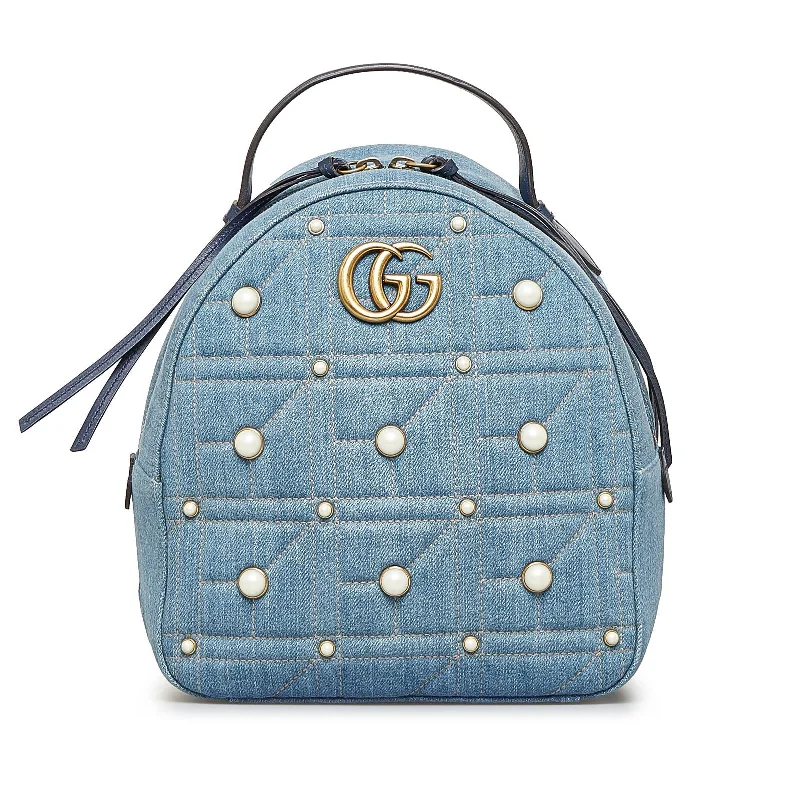 Gucci backpacks for women with a sleek silhouetteGucci Small Gg Marmont Pearl Blue