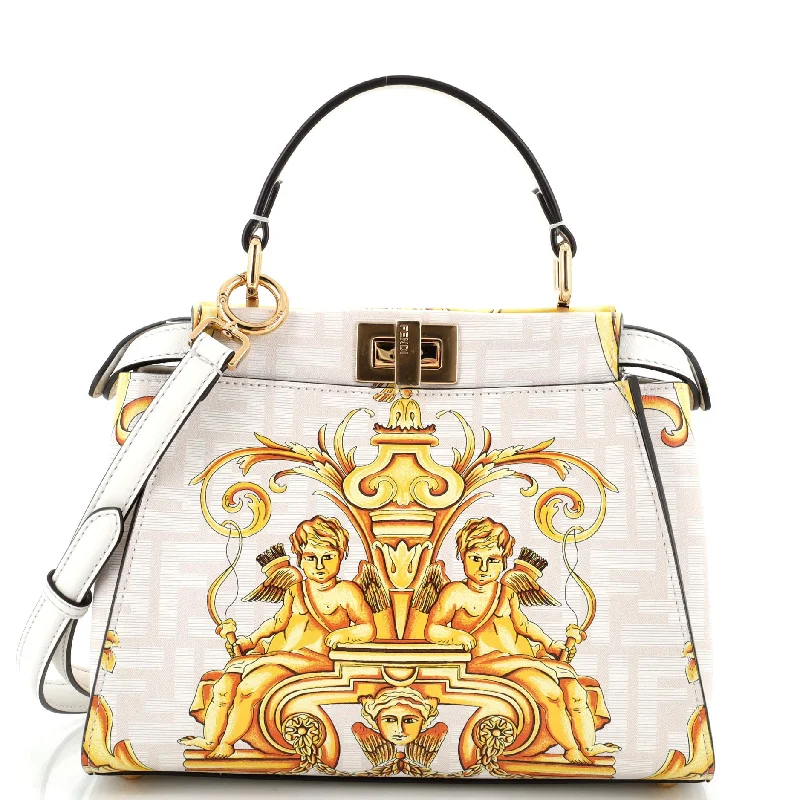 x Versace Fendace Peekaboo Bag Printed Zucca Leather Mini