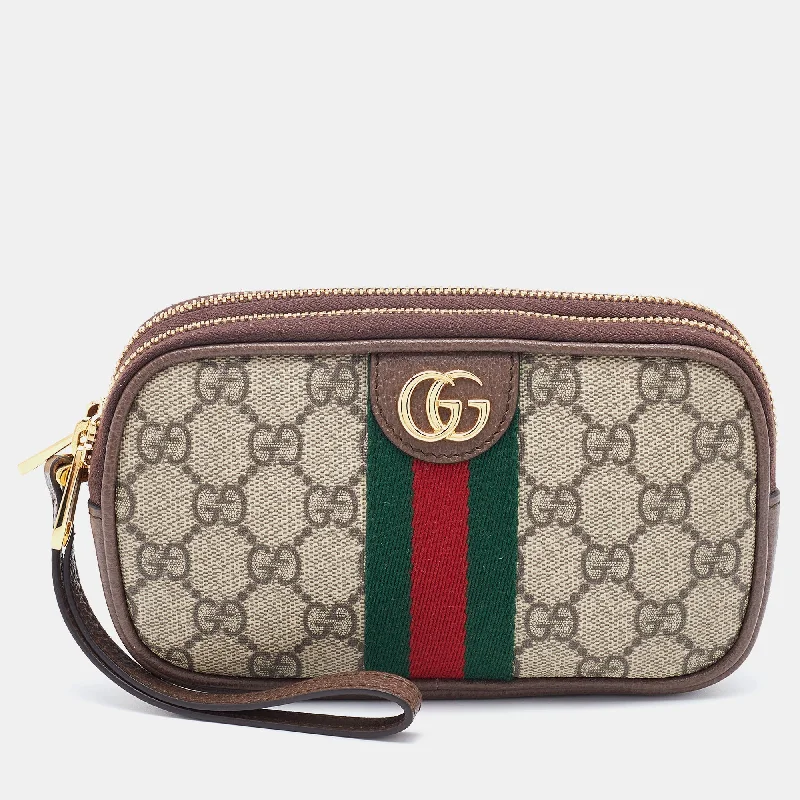 Ladies Gucci shoulder bags with a wide - width strapGucci Beige/Brown GG Supreme Canvas and Leather Ophidia Wristlet