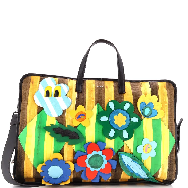 Flower Convertible Tote Pequin Canvas with Applique Large