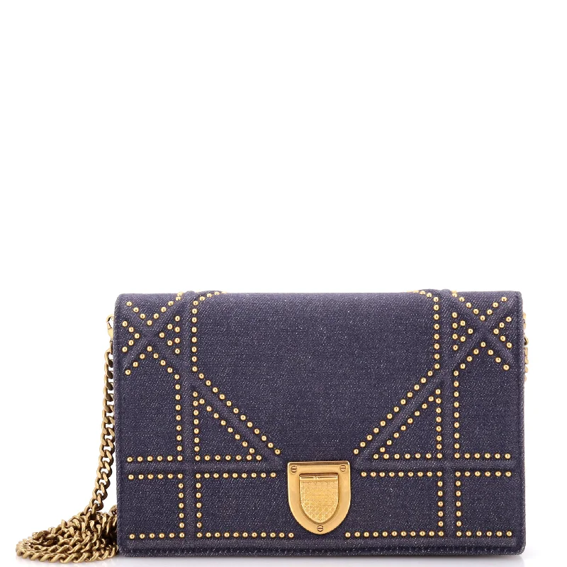 Diorama Wallet on Chain Cannage Studded Denim