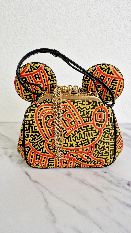 Ladies Coach Rogue bags with a star - shaped charm for a playful touchCoach 1941 Disney x Keith Haring Mickey Mouse Ears Kisslock Bag with Maze Artwork in Red & Yellow Leather - Coach 7418