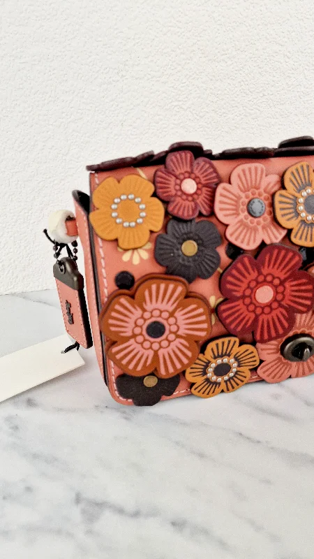 Ladies Coach Tabby bags with a textured leather surface for a more tactile lookCoach 1941 Dinky With Tea Roses in Melon - Crossbody Shoulder Bag Floral Flowers Tolled Leather Appliqué- Coach 38197