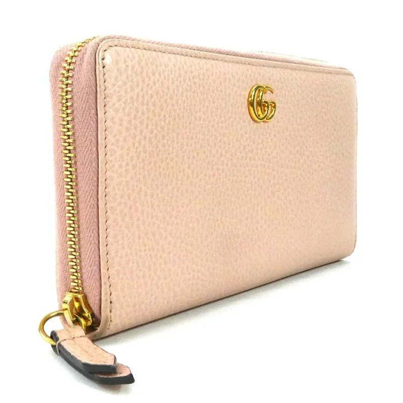 Women Gucci bags with a detachable mirror insideGUCCI Round Zipper Long Wallet GG Marmont Leather Light Pink Women's 456117 55159i