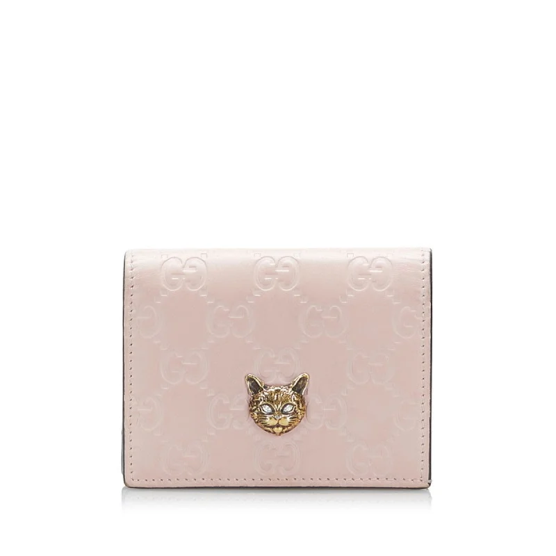 Women Gucci Sylvie bags with a detachable ribbon detailGucci Shima Cat Bifold Wallet 548057 Pink Leather Ladies GUCCI