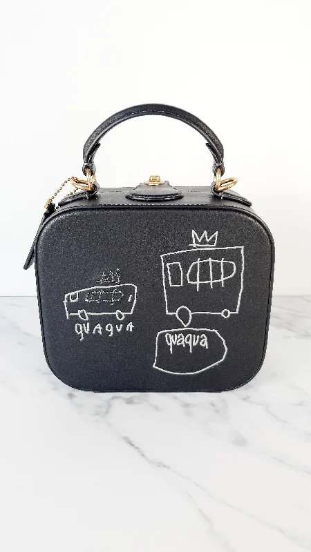 Coach Borough bags with a removable interior organizerCoach x Jean-Michel Basquiat Square Bag with Banana artwork - Smooth Black Leather Crossbody Bag Handbag - Coach 6898