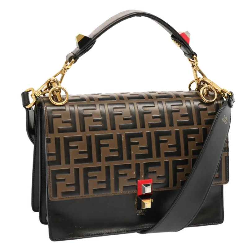 Fendi By The Way bags with a crystal - embellished FF logo for added luxury and glamourFENDI Zucca Canvas Canai Hand Bag 2way Brown Black  70263