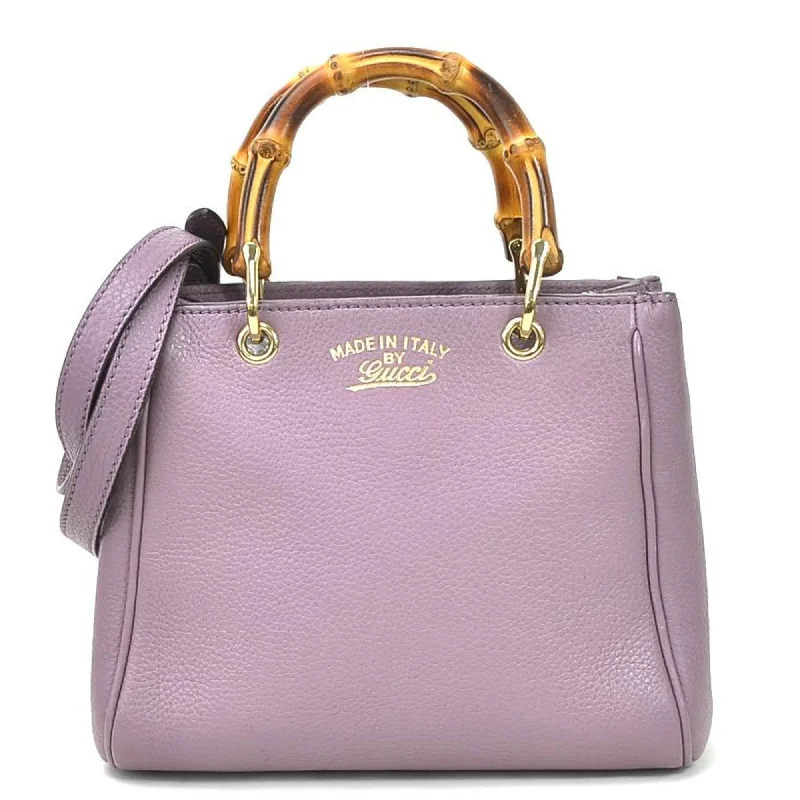 Gucci backpacks for women with a multi - pocket designGucci Handbag Diagonal Shoulder Bag 2Way Bamboo Purple Leather GUCCI Women's 368823