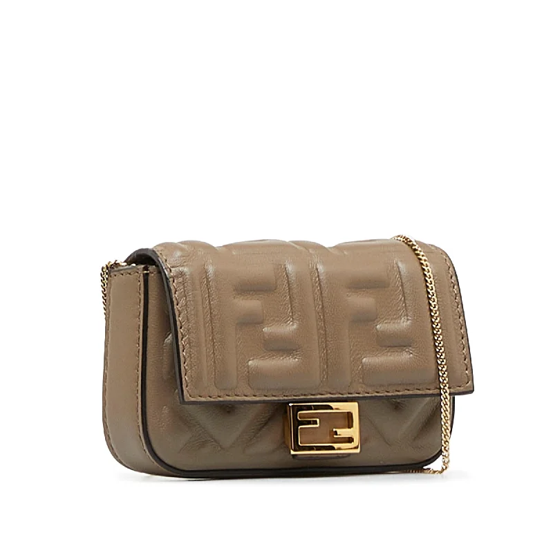 Ladies Fendi crossbody bags with a single - strap design for simplicity and ease of useFendi Zucca Embossed Nano Baguette Charm (SHG-5xIQXU)