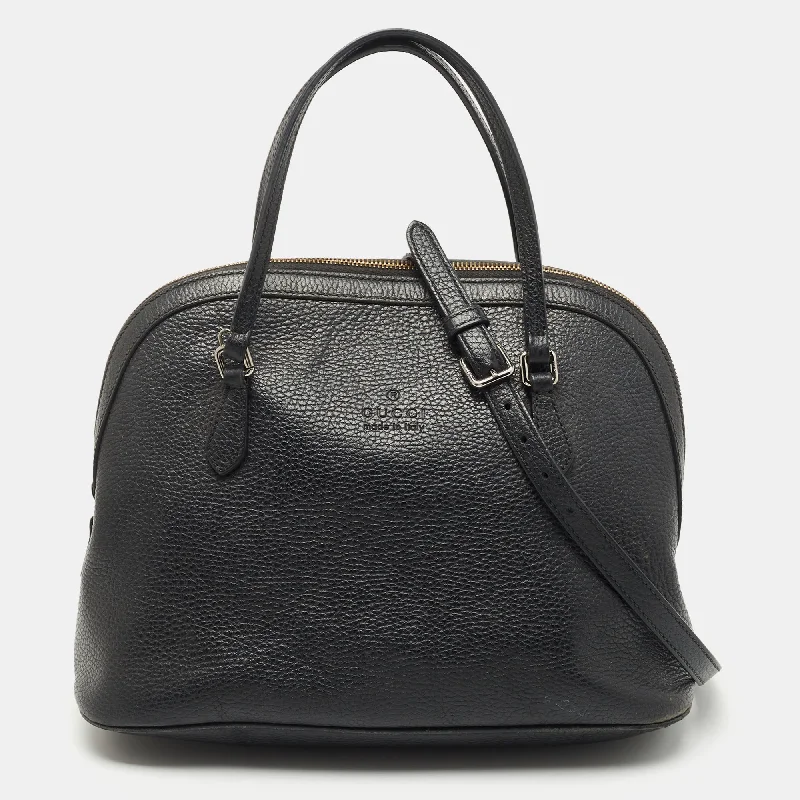 Women Gucci bags with a zippered interior pocketGucci Black Leather Dome Satchel