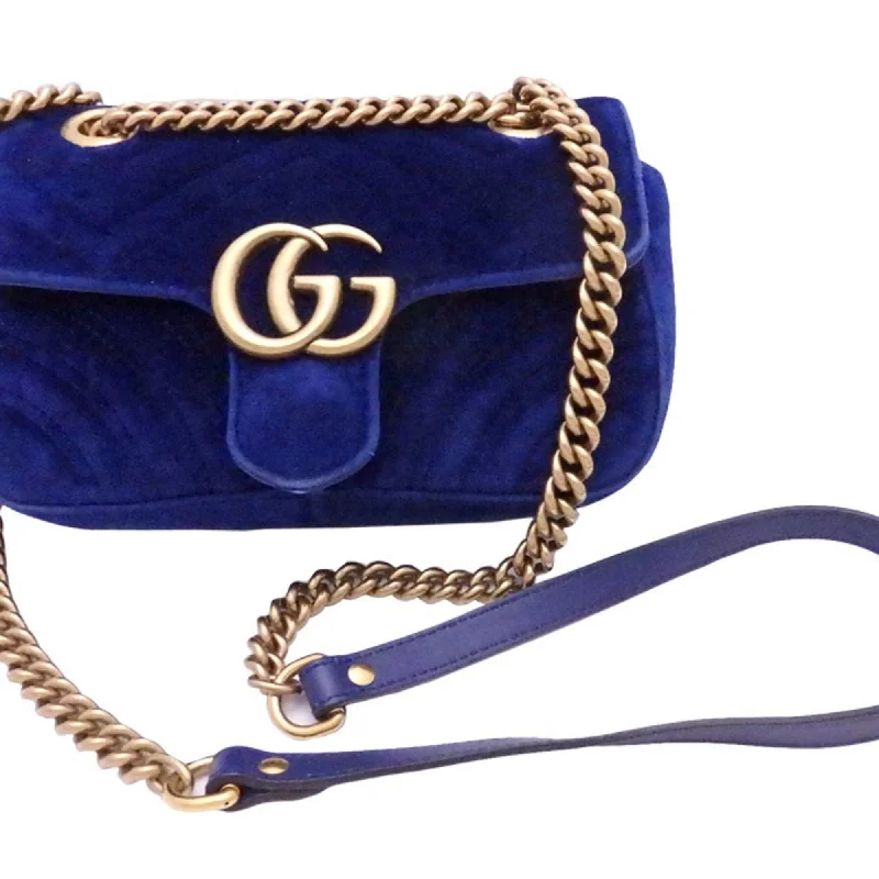 Ladies Gucci handbags with a detachable coin purse insideGucci Crossbody Shoulder Bag GG Marmont Blue Velor x Gold Hardware Women's 446744