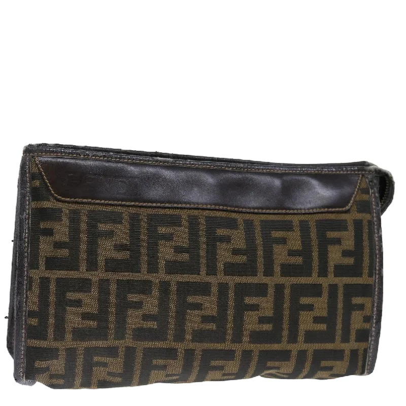 Fendi handbags with a perforated leather detail for a breathable and unique designFENDI Zucca Canvas Clutch Bag Brown  yk11782