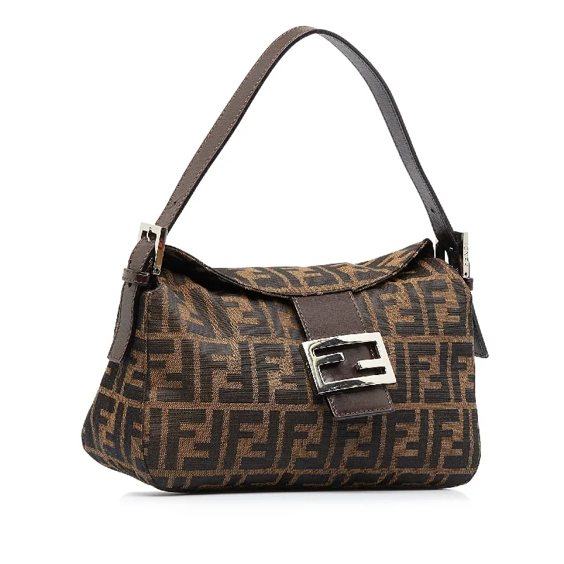 Fendi bags with a detachable mobile phone holder for on - the - go connectivityFendi Zucca Double Flap Baguette (SHG-8sUN0W)