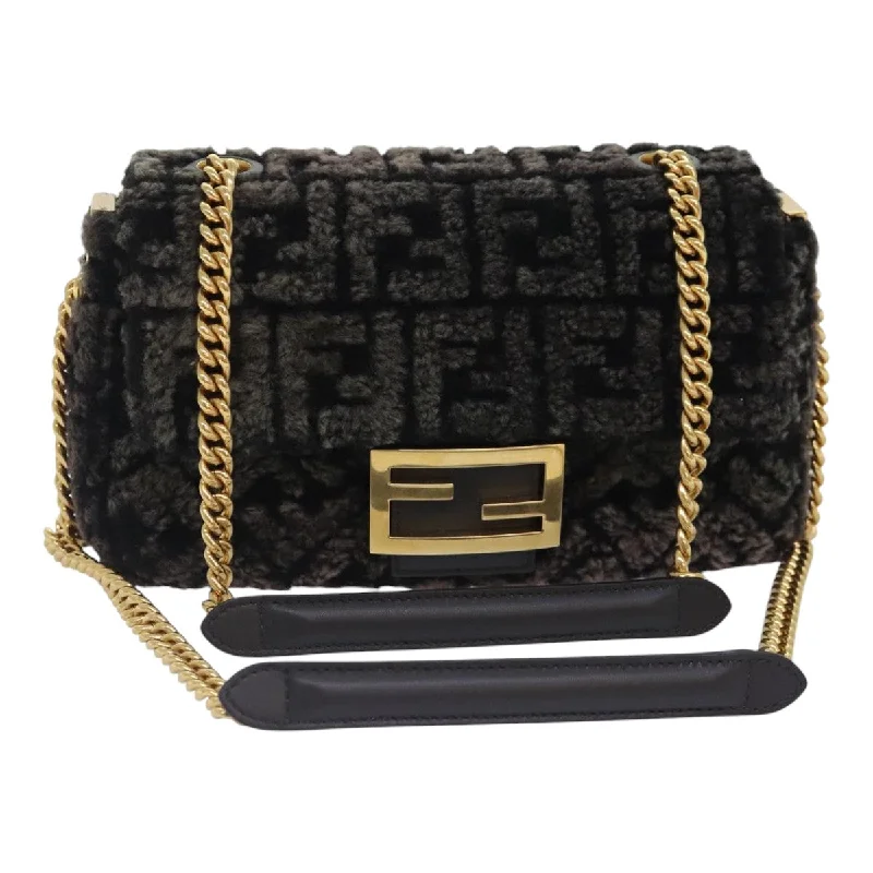 Fendi By The Way bags with a suede interior lining for a luxurious and soft feelFENDI Zucca Canvas Chain Mamma Baguette Shoulder Bag Brown Gold  93830S