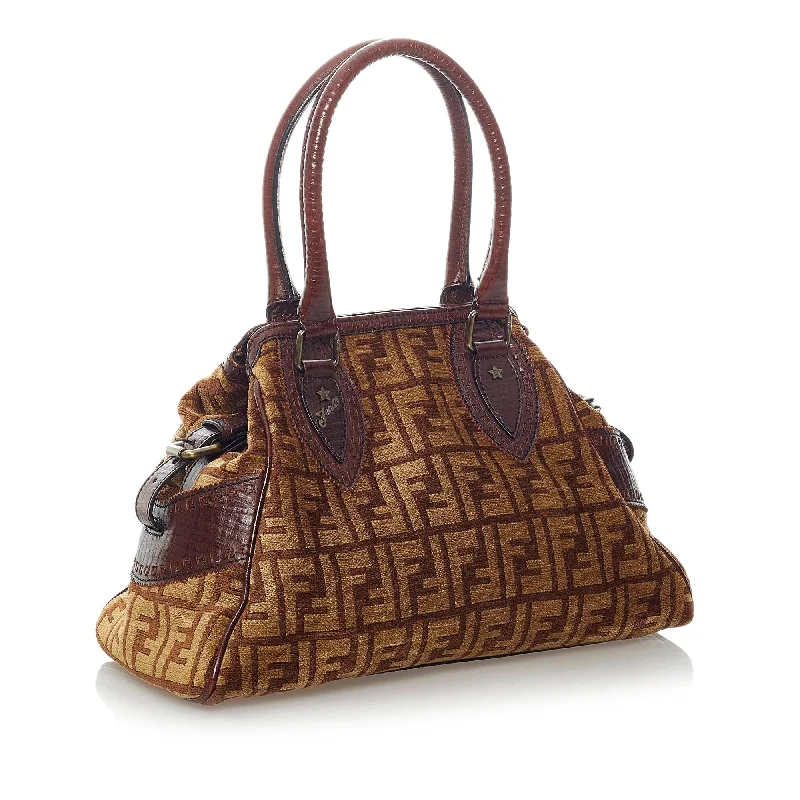 Ladies Fendi shoulder bags with a detachable key fob for easy key managementFendi Zucca Etniko Canvas Handbag (SHG-33422)